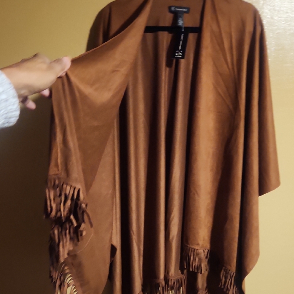 INC International Concepts Brown Cape with Fringe - Picture 5 of 7